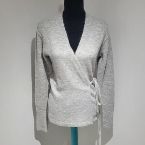 Wilfred Free Women's Alpaca Wool Blend Wrap Sweater Medium Gray Balletcore Cozy